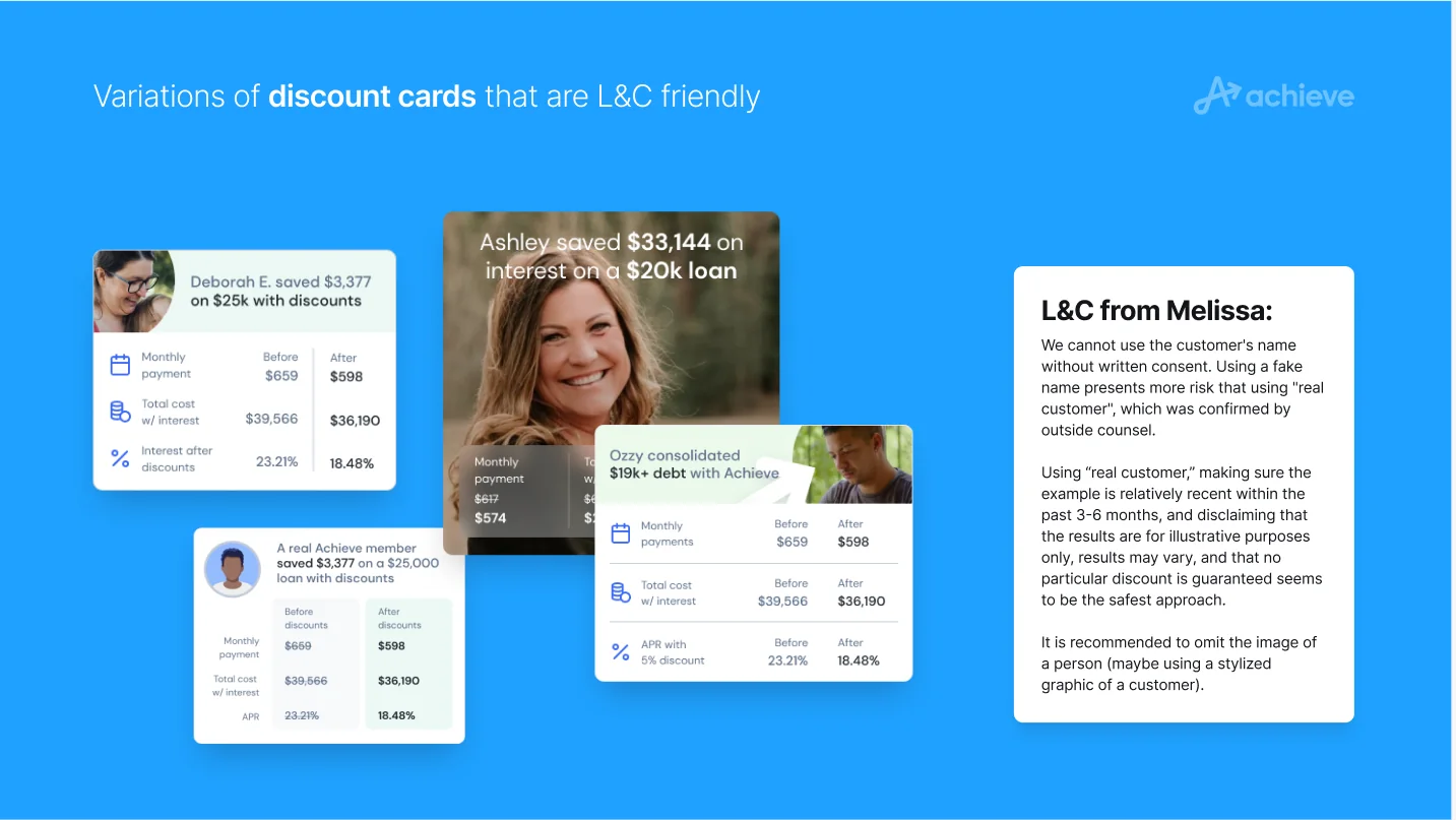 Discount card variations that satisfied Legal & Compliance