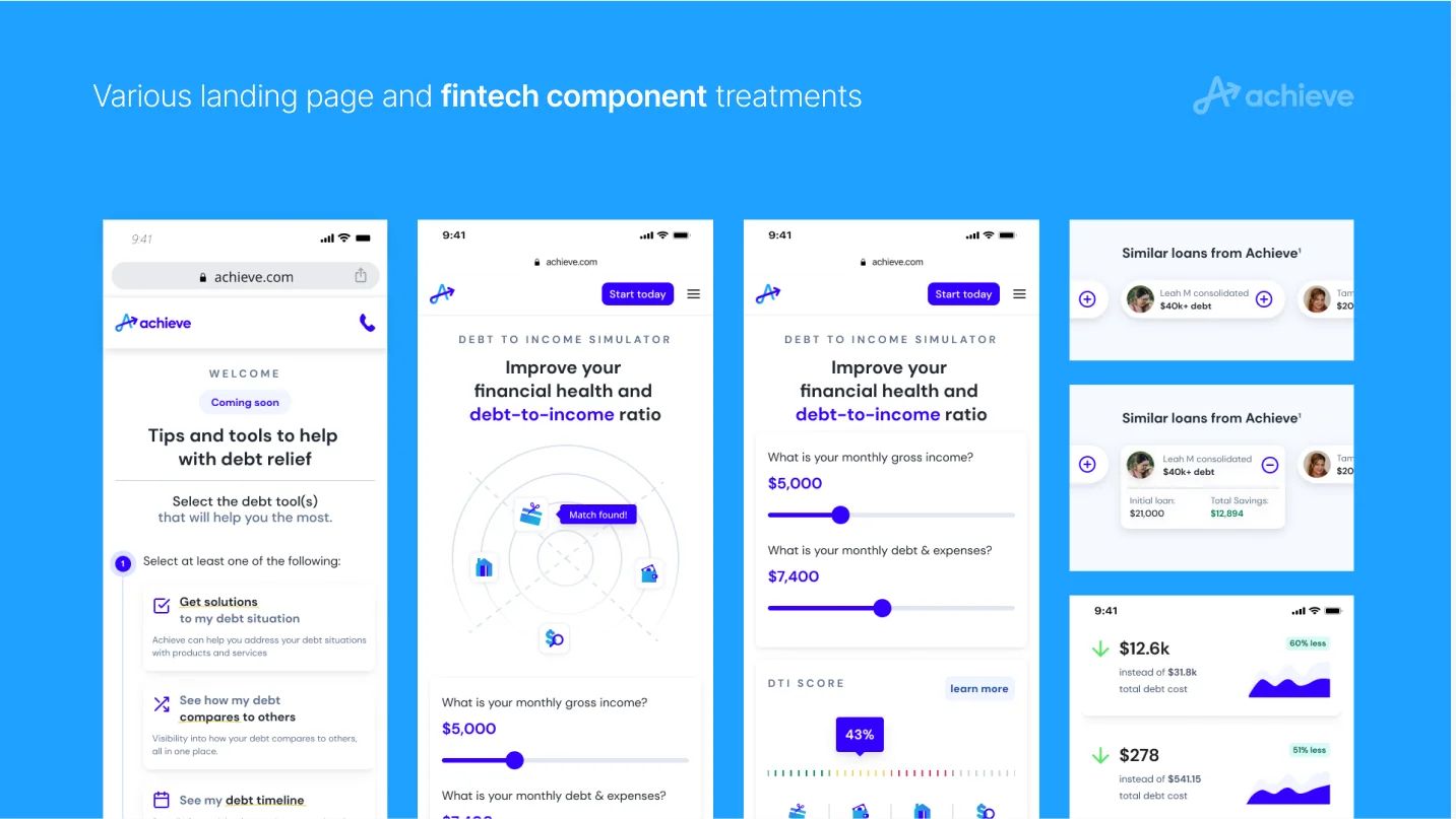 Landing page and fintech component treatments