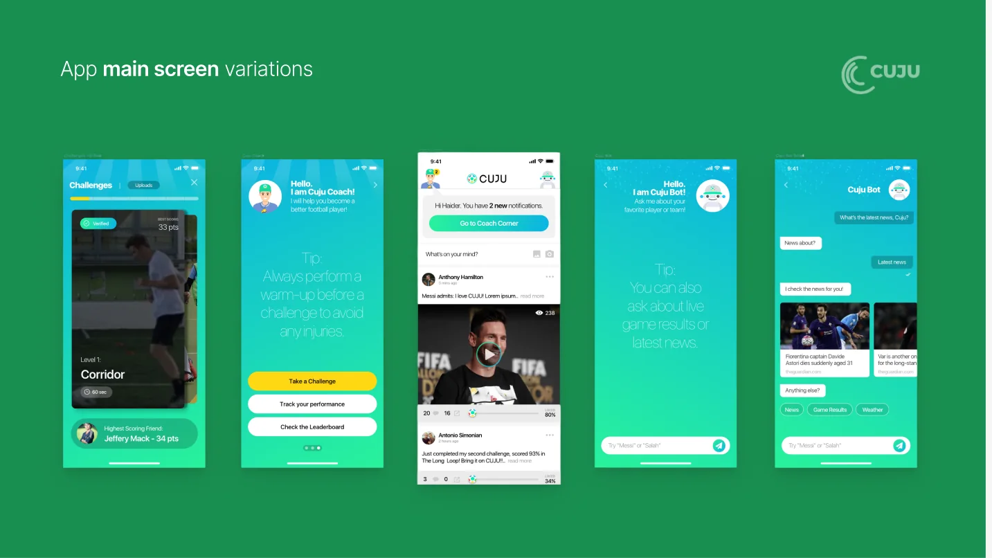App main screen variations