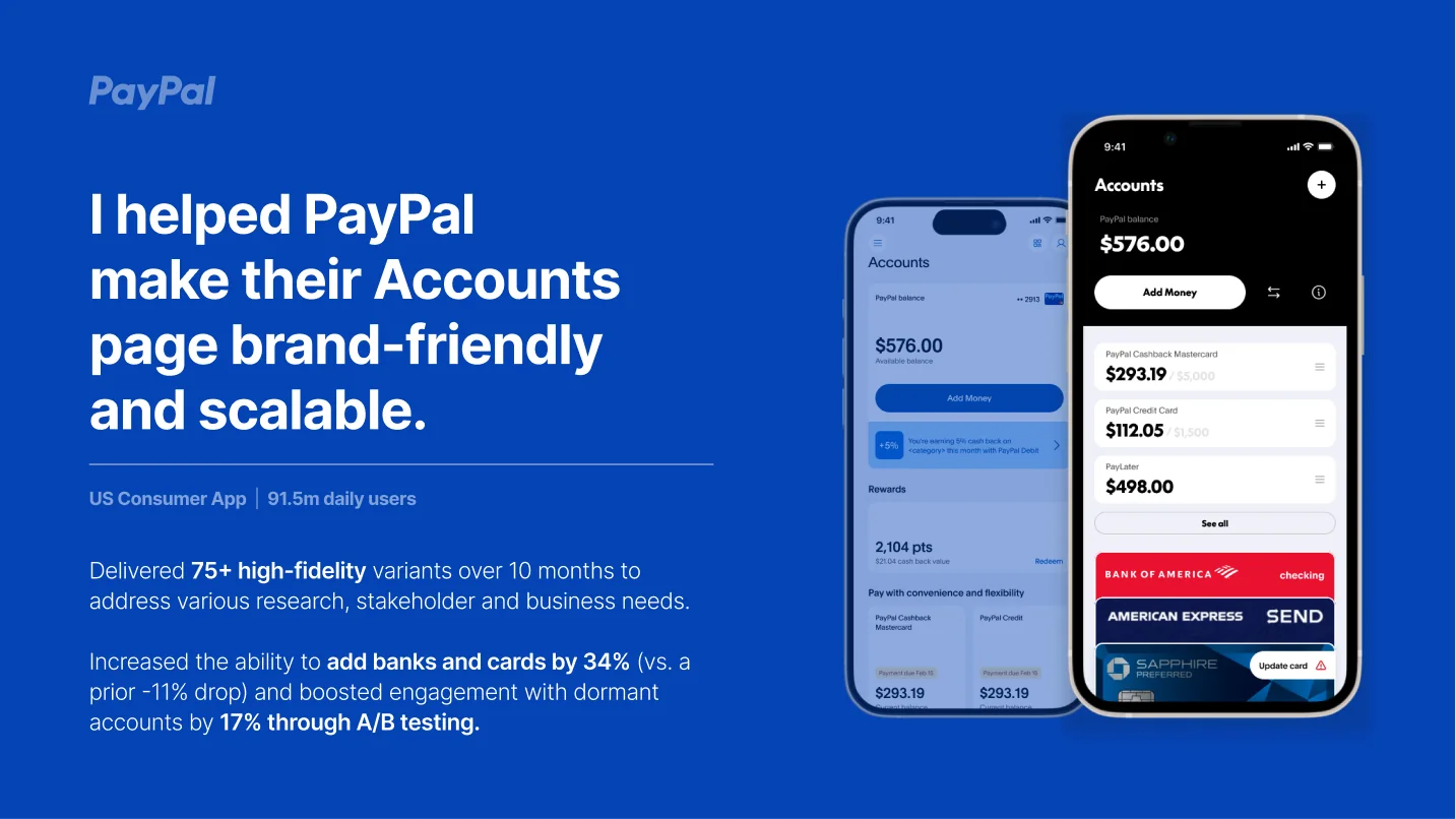 PayPal Accounts page redesign