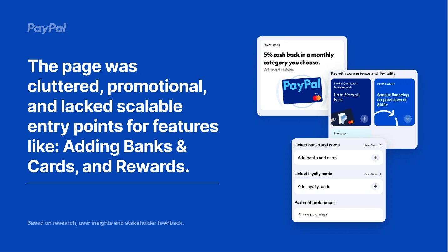 The starting point: a cluttered, promotional page without scalable entry points