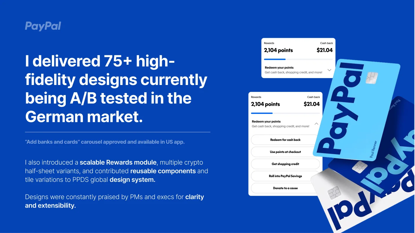 75+ high-fidelity variants, currently A/B testing in the German market