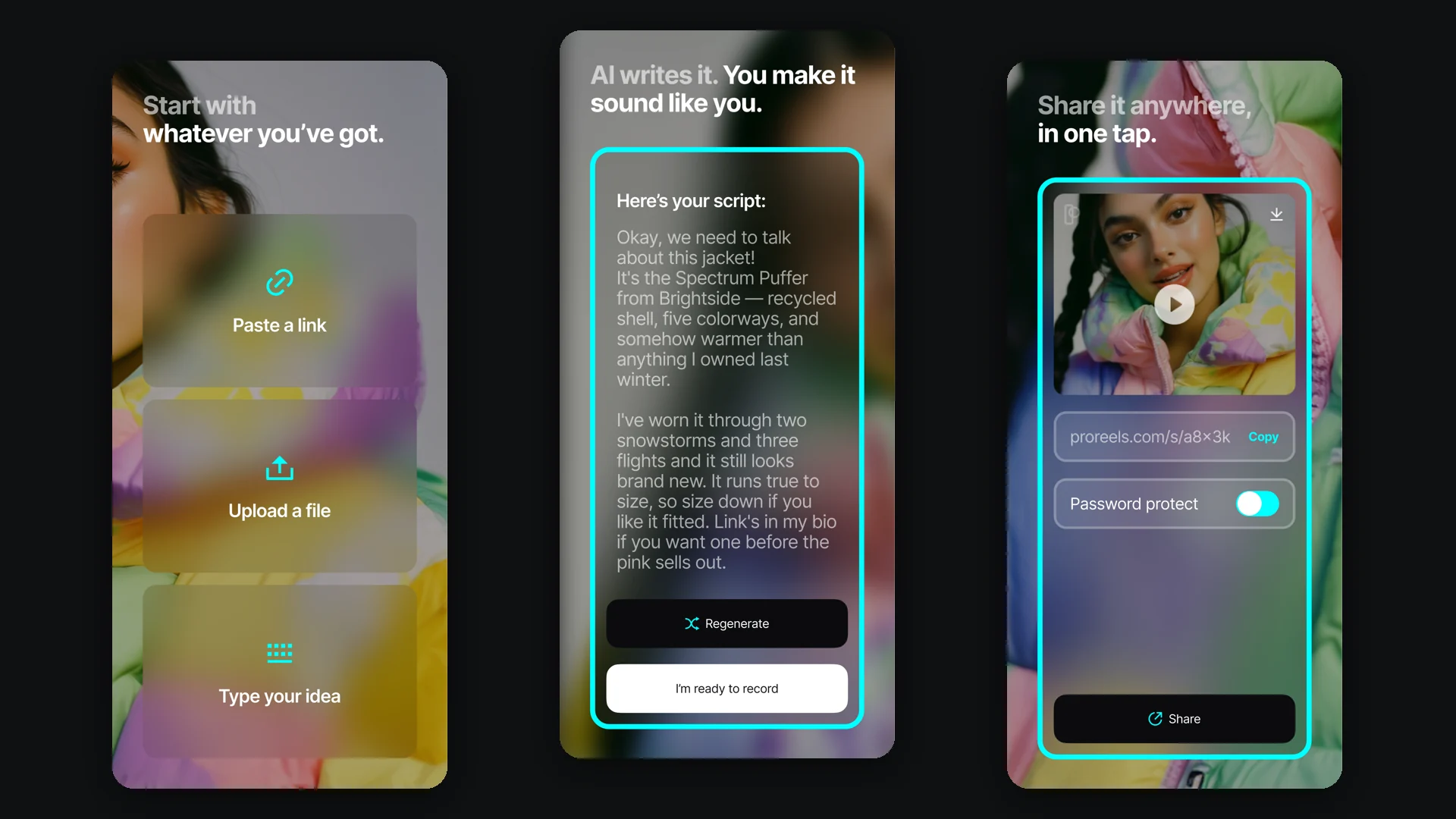 ProReels app screens