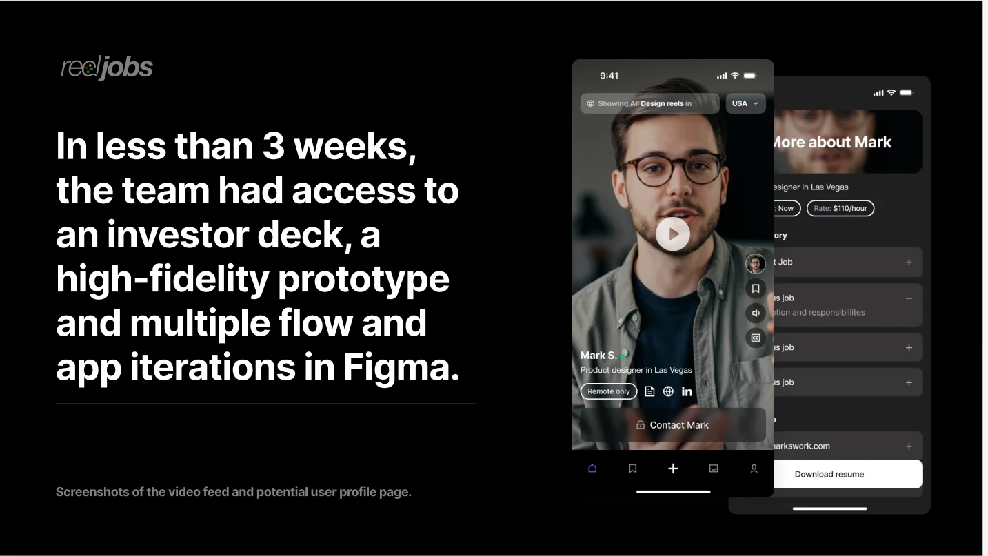 Investor deck, prototype, and flow iterations delivered in Figma