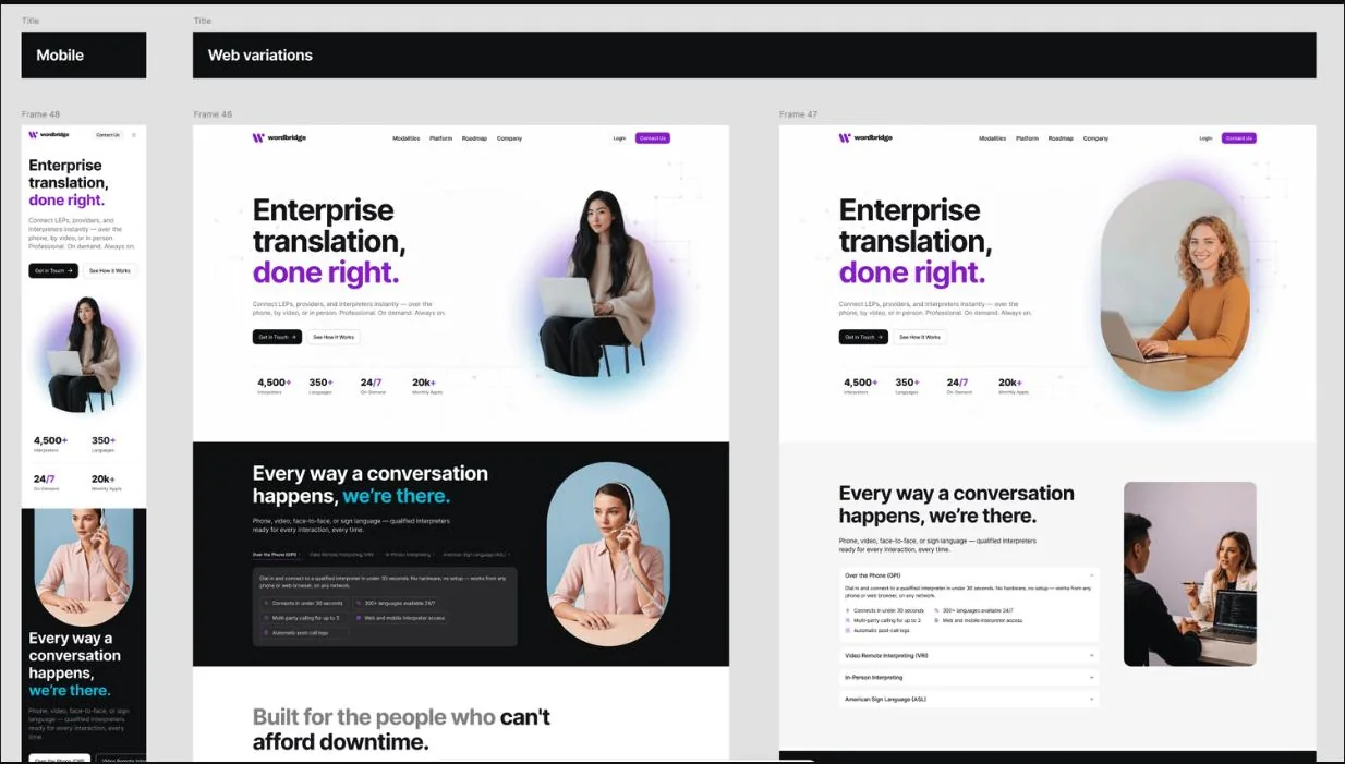 WordBridge web design variations